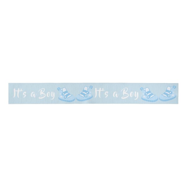 Bow Ribbon Its a Boy Baby Shoe Blue Ribbon (Front)