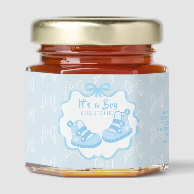 Bow Ribbon Its a Boy Honey Jar Favors (Front)