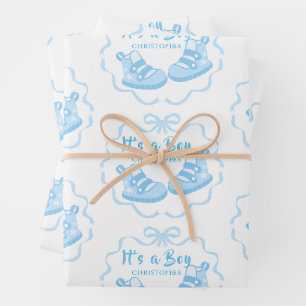 Bow Ribbon Its a Boy Wrapping Paper Sheets