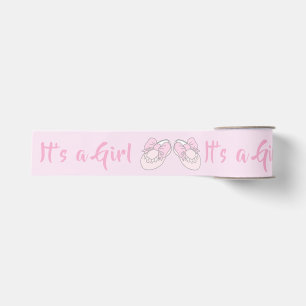 Bow Ribbon Its a Girl Baby Shoe Pink Ribbon