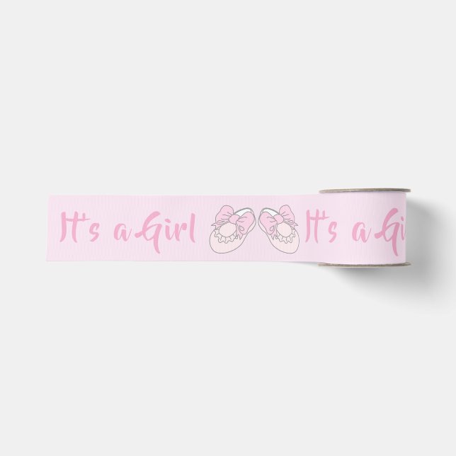 Bow Ribbon Its a Girl Baby Shoe Pink Ribbon (Front)