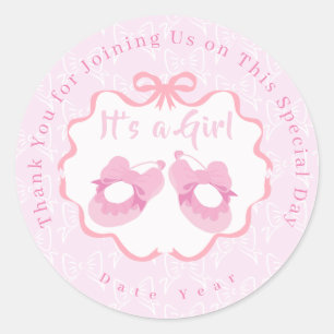 Bow Ribbon Its a Girl Classic Round Sticker