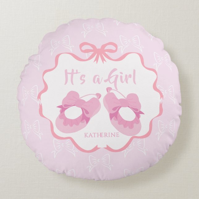 Bow Ribbon Its a Girl  Round Pillow (Front)