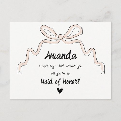 Bow ribbon Maid of Honor or BRIDESMAID proposal Invitation Postcard