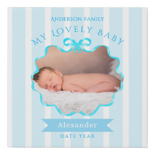 Bow Ribbon New Born Baby Boy  Faux Canvas Print