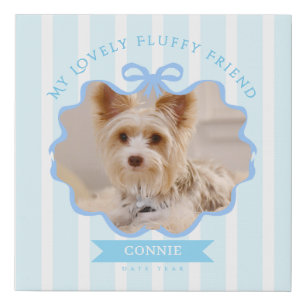 Bow Ribbon Pet Memory Photo Blue Faux Canvas Print