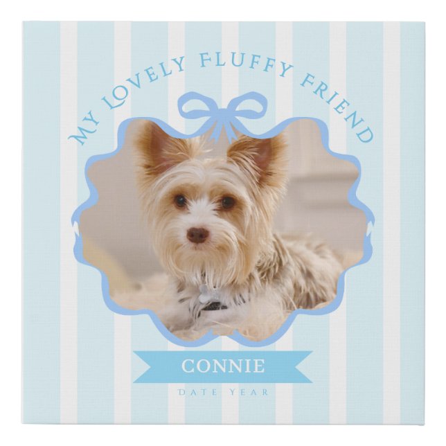 Bow Ribbon Pet Memory Photo Blue Faux Canvas Print (Front)