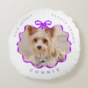 Bow Ribbon Pet Memory Photo Purple Round Pillow