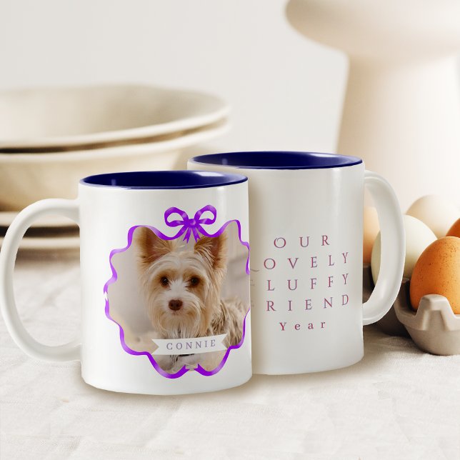 Bow Ribbon Pet Memory Photo Purple Two-Tone Coffee Mug (Bow Ribbon Pet Memory Photo Purple Two-Tone Coffee Mug)