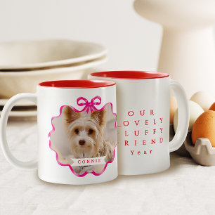 Bow Ribbon Pet Memory Photo Red Two-Tone Coffee Mug
