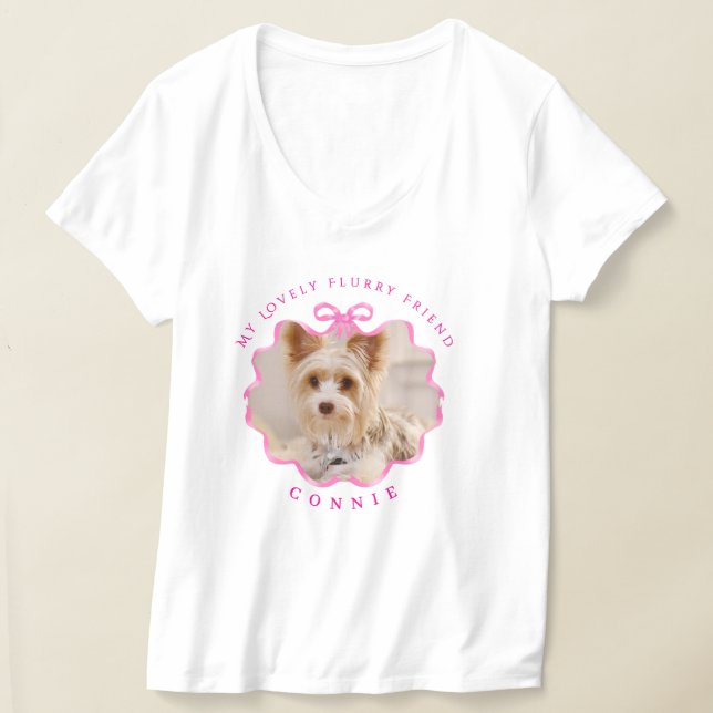 Bow Ribbon Pet Photo Pink T-Shirt (Laydown)