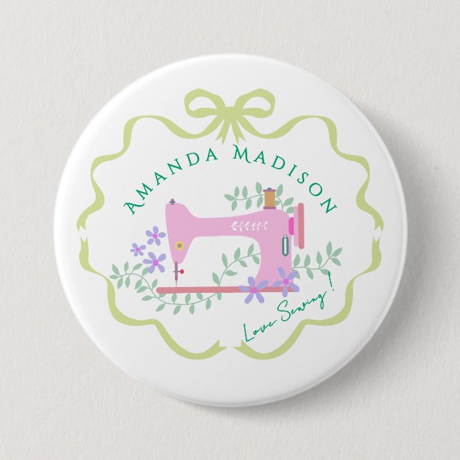 Bow Ribbon Sewing Green White Button (Front)