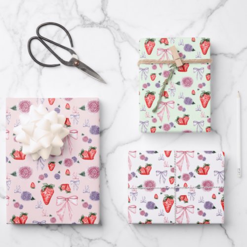Bow rose and strawberry coquette pattern Baby Bib Wrapping Paper Sheets