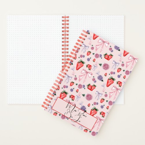 Bow rose and strawberry coquette pattern BuJo Notebook