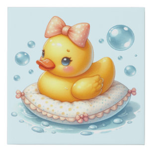 Bow Rubber Duck Faux Canvas Print