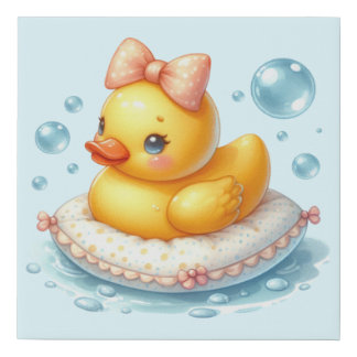Bow Rubber Duck Faux Canvas Print