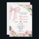 Bow Sage Pink Coquette Floral Quinceanera Invitation<br><div class="desc">Bow Sage Pink Coquette Quinceanera Invitation,  Sage Green Pink Floral Quinceanera Invitation,  Pink Coquette Sage Floral Quinceanera Invitation, </div>