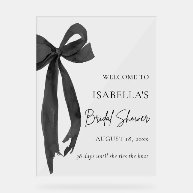Bow She's Tying the Knot Bridal Shower Welcome Acrylic Sign (Front)