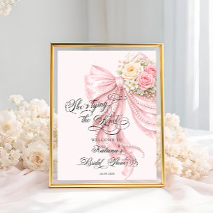 Bow She's Tying the Knot Bridal Shower Welcome Poster