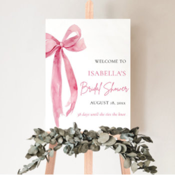 Bow She's Tying The Knot Bridal Shower Welcome Poster by OhiaLehuaStore at Zazzle