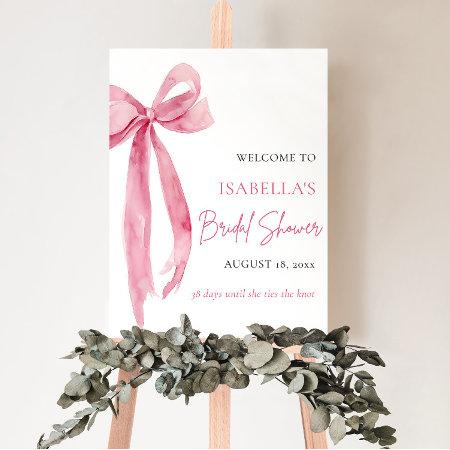 Bow She's Tying The Knot Bridal Shower Welcome Poster