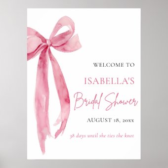 Bow She's Tying the Knot Bridal Shower Welcome Poster | Zazzle