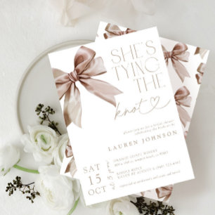 Bow She's Tying the Knot Elegant Bridal Shower Invitation