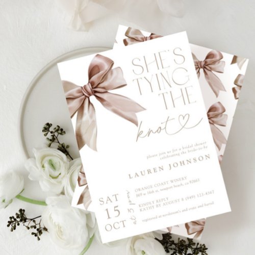 Bow Shes Tying the Knot Elegant Bridal Shower Invitation