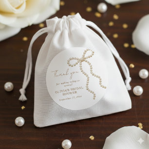 Bow She's Tying the Knot Pearl Bridal Shower  Classic Round Sticker