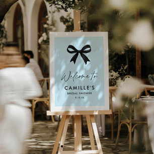 Bow She's Tying The Know Blue Welcome Sign