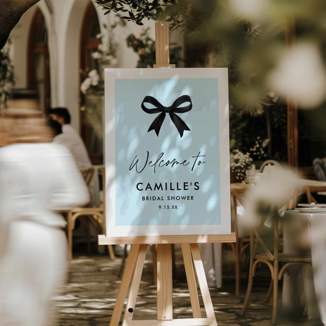 Bow She's Tying The Know Blue Welcome Sign (Blue She's tying the knot welcome sign)