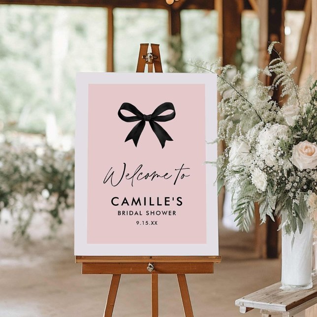 Bow She's Tying The Know Welcome Sign (Bow Pink Bridal Shower welcome Sign)