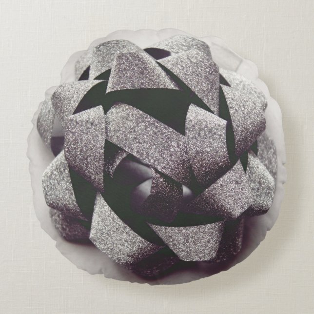 Bow silver gray present party bow round pillow (Front)