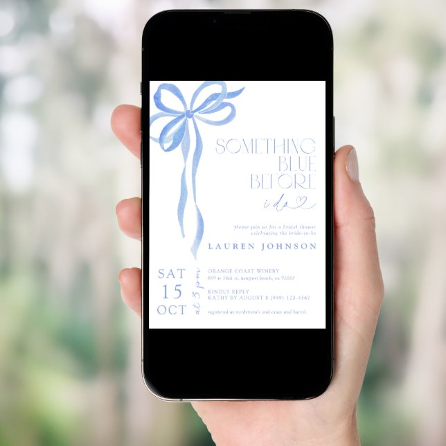 Bow Something Blue Before I Do QR Bridal Shower Invitation (Front Digital)
