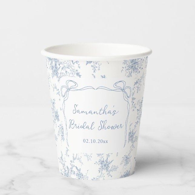 Bow Something Blue Bridal Shower Paper Cups (Front)