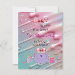 Bow Spa Slumber Birthday Party Invitation
