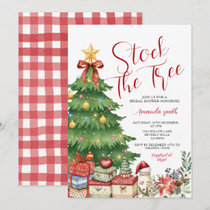 Bow Stock the Tree Christmas Bridal Shower Floral Invitation