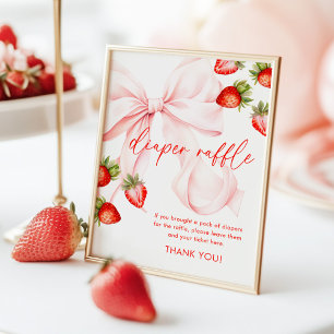 Bow Strawberry Baby Shower Diaper Raffle Sign