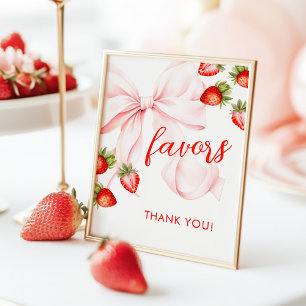 Bow Strawberry Baby Shower Favors Sign