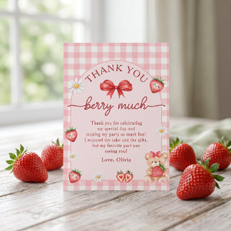 Bow Strawberry Girl Birthday Thank You Card