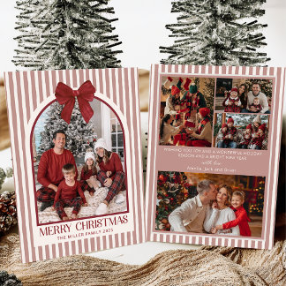 Bow Stripe Family Photo Christmas Holiday Card