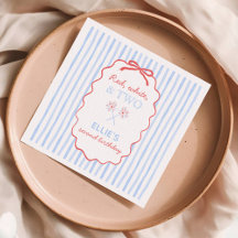 Bow Striped 4th of July Birthday Napkins