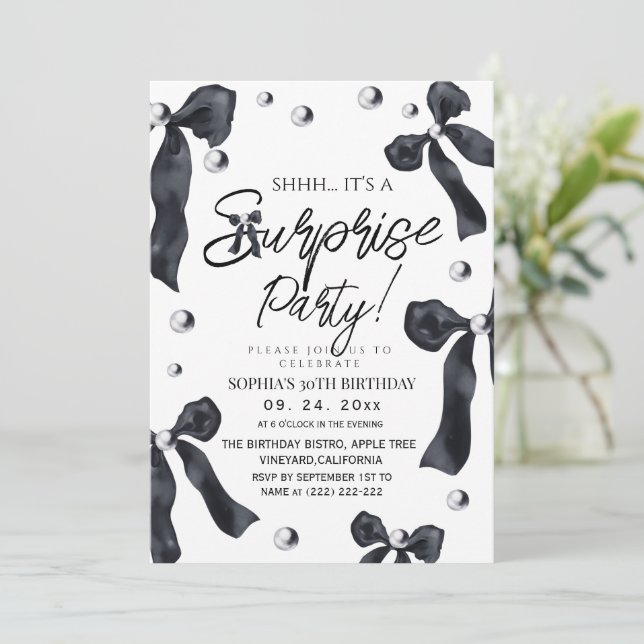  Bow Surprise 30th Birthday Party  Invitation (Standing Front)