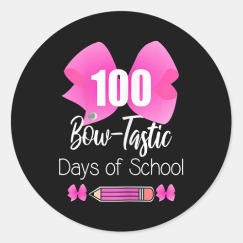 Bow_tastic Days Of School Cute Girly Pink Bow  Classic Round Sticker