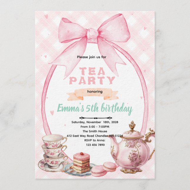 Bow tea party Invitation (Front)