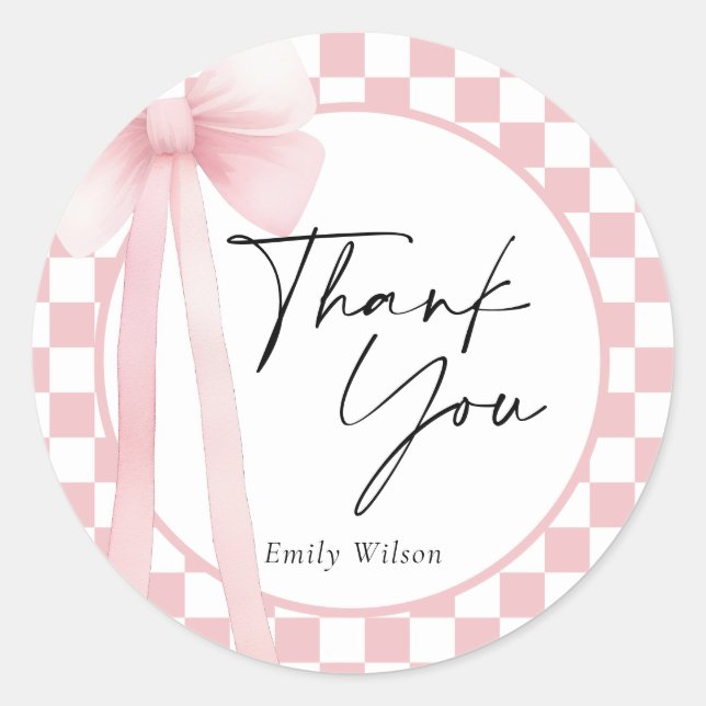 Bow Thank You  Classic Round Sticker (Front)