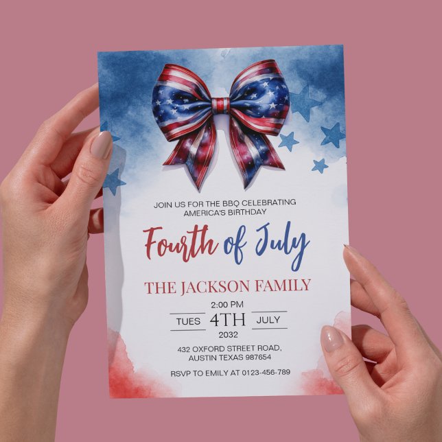 Bow Themed 4th of July Patriotic Party Invitation (Creator Uploaded)