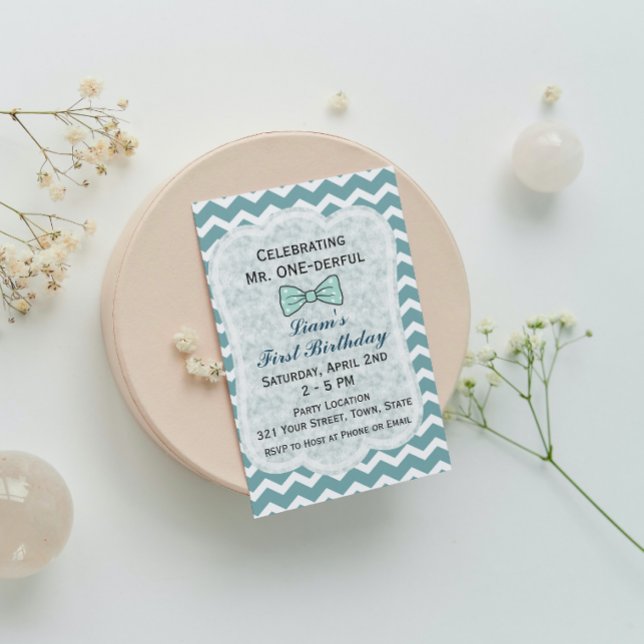Bow Tie 1st Birthday Invitation (Creator Uploaded)