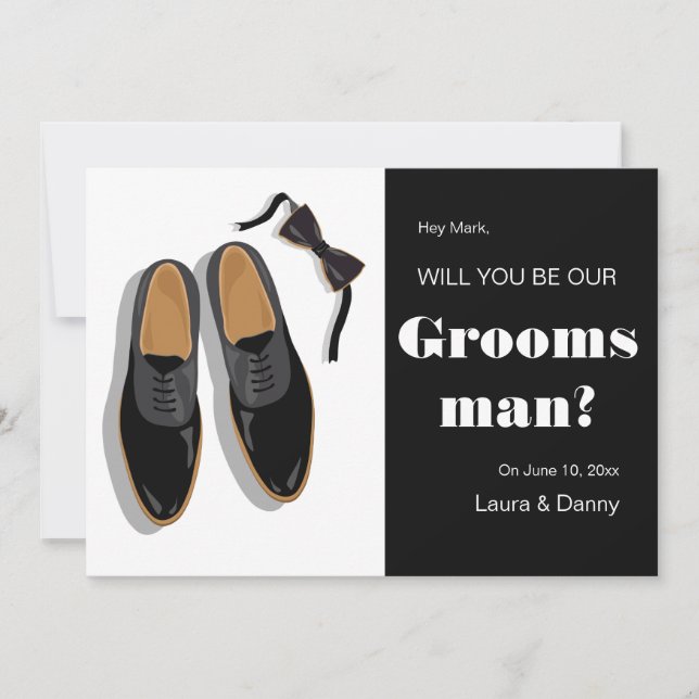 Bow Tie and Dress Shoes Groomsman Request Invitation (Front)