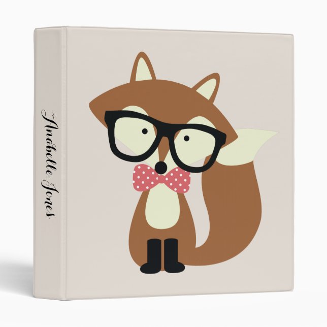 Bow Tie and Glasses Hipster Brown Fox 3 Ring Binder (Front/Spine)